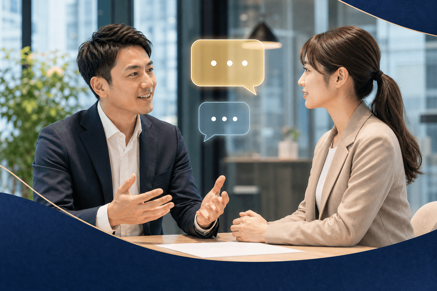 1on1で部下と話す管理職のイメージ